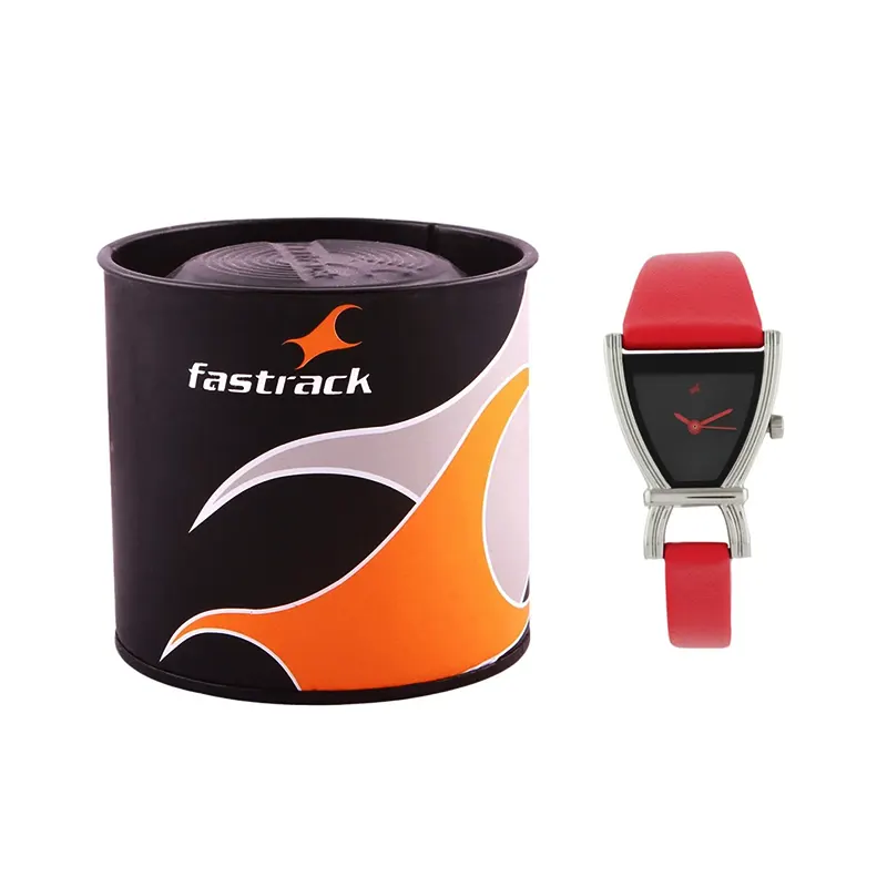 Fastrack Black Dial Red Leather Ladies Watch- 6095SL03